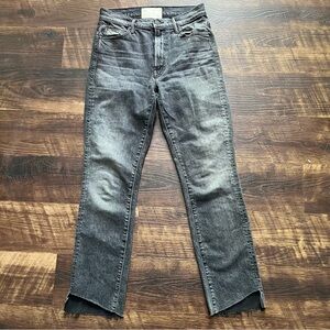 Mother superior high waisted rascal ankle step fray black denim jeans 26 boho